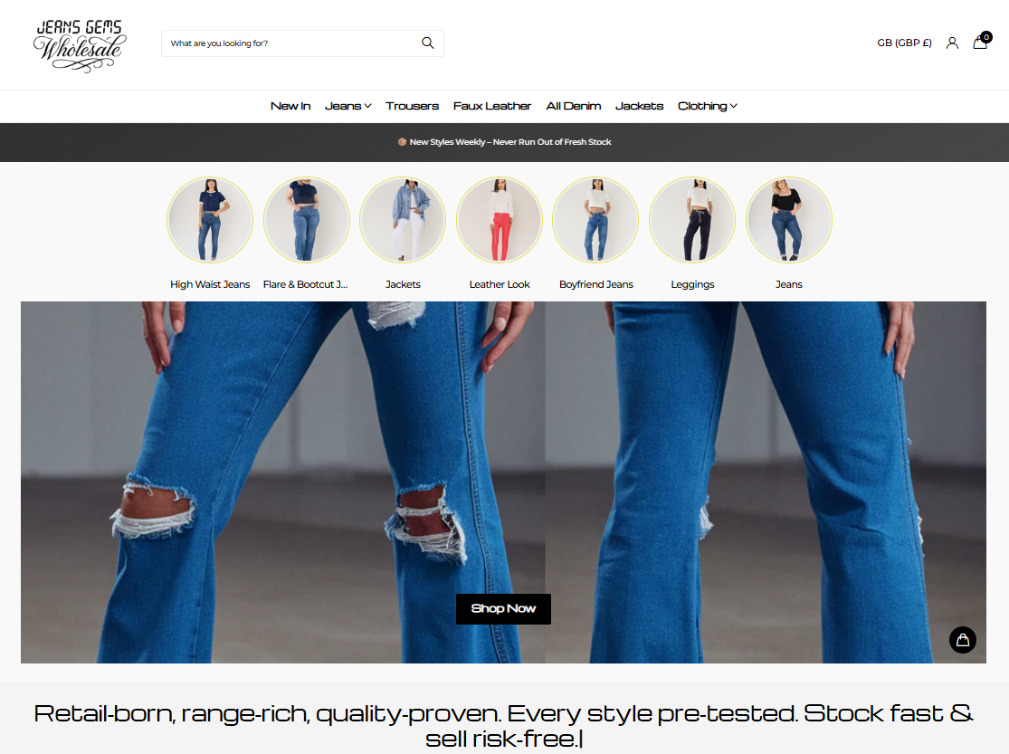Jeans Gems Wholesale B2B platform screenshot